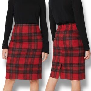 HOBBS London Daphne Red Tartan Plaid Luxury Wool Pencil Skirt  sz 6